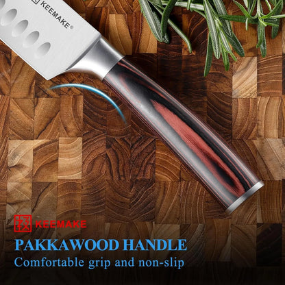 Chef Santoku Knife - 7 Inch Ultra Sharp Kitchen Knife with Stainless Steel Blade for Cooking Meat Fruit Vegetable with Ergonomic Pakkawood Handle and Gift Box Included