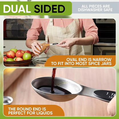Magnetic Measuring Cups & Spoons Set, Patented, Strong N45 Magnets, Heavy Duty Stainless Steel Fits in Spice Jars for Baking & Cooking, BPA Free, round Set of 15 with Leveler, Black