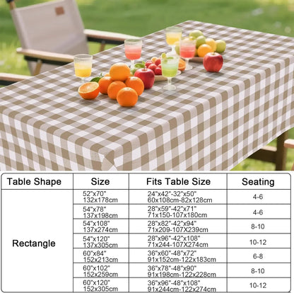 Rectangle Table Cloth, Waterproof Vinyl Tablecloths with Flannel Backing, Wipeable Buffalo Plaid Table Cover for Picnic, Indoor and Outdoor (Khaki & White, 60"X84")