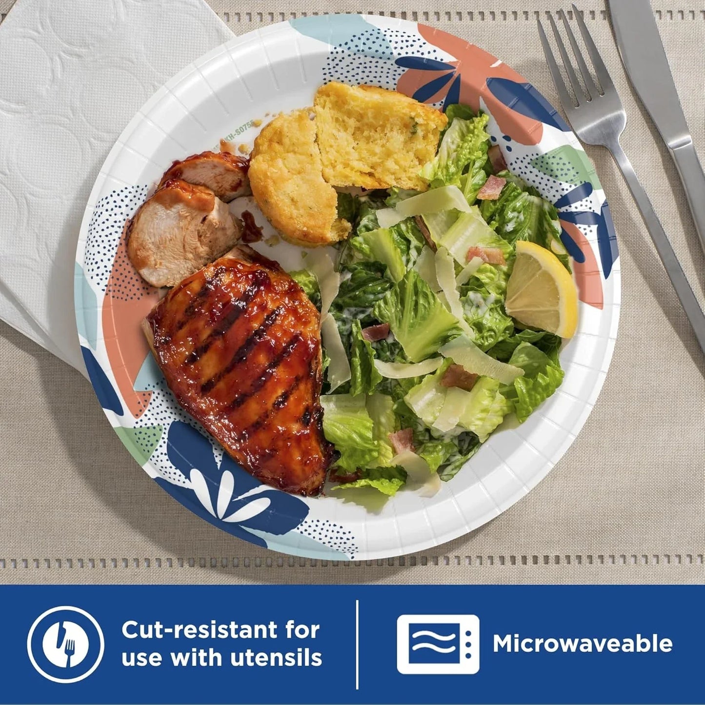 Large Paper Plates, 10 Inch, 150 Count, 2X Stronger*, Microwave-Safe, Soak-Proof, Cut Resistant, Disposable Plates for Everyday Breakfast, Lunch, & Dinner Meals