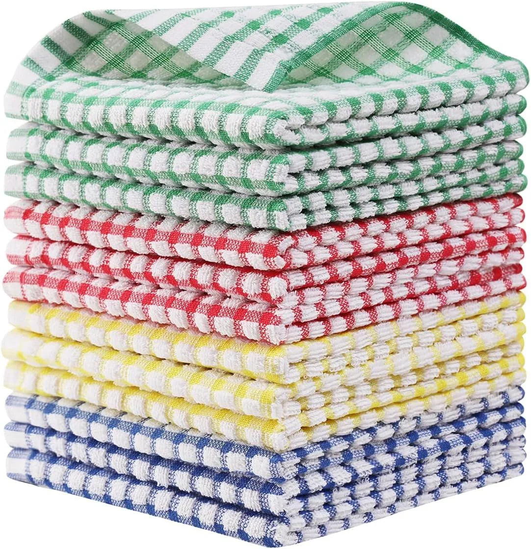 12 Packs Kitchen Dishcloths 12X12 Inches 100% Cotton Kitchen Dish Cloths for Washing Dishes Scrubbing Wash Cloths Dish Towels Sets (Mix Color)