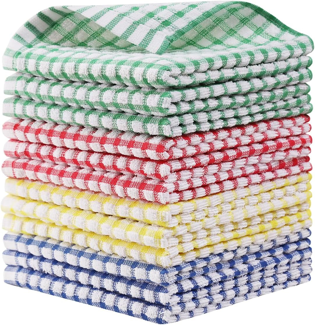 12 Packs Kitchen Dishcloths 12X12 Inches 100% Cotton Kitchen Dish Cloths for Washing Dishes Scrubbing Wash Cloths Dish Towels Sets (Mix Color)
