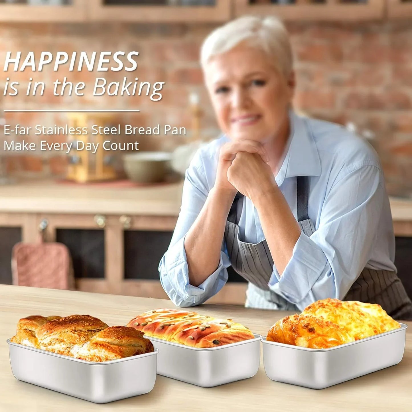 Loaf Pan for Baking Bread, 9 X 5 Inch Stainless Steel Baking Loaf Pans, Metal Bakeware for Bread Meatloaf Cake Brownies, Healthy & Non Toxic, Easy Release & Dishwasher Safe - Set of 3