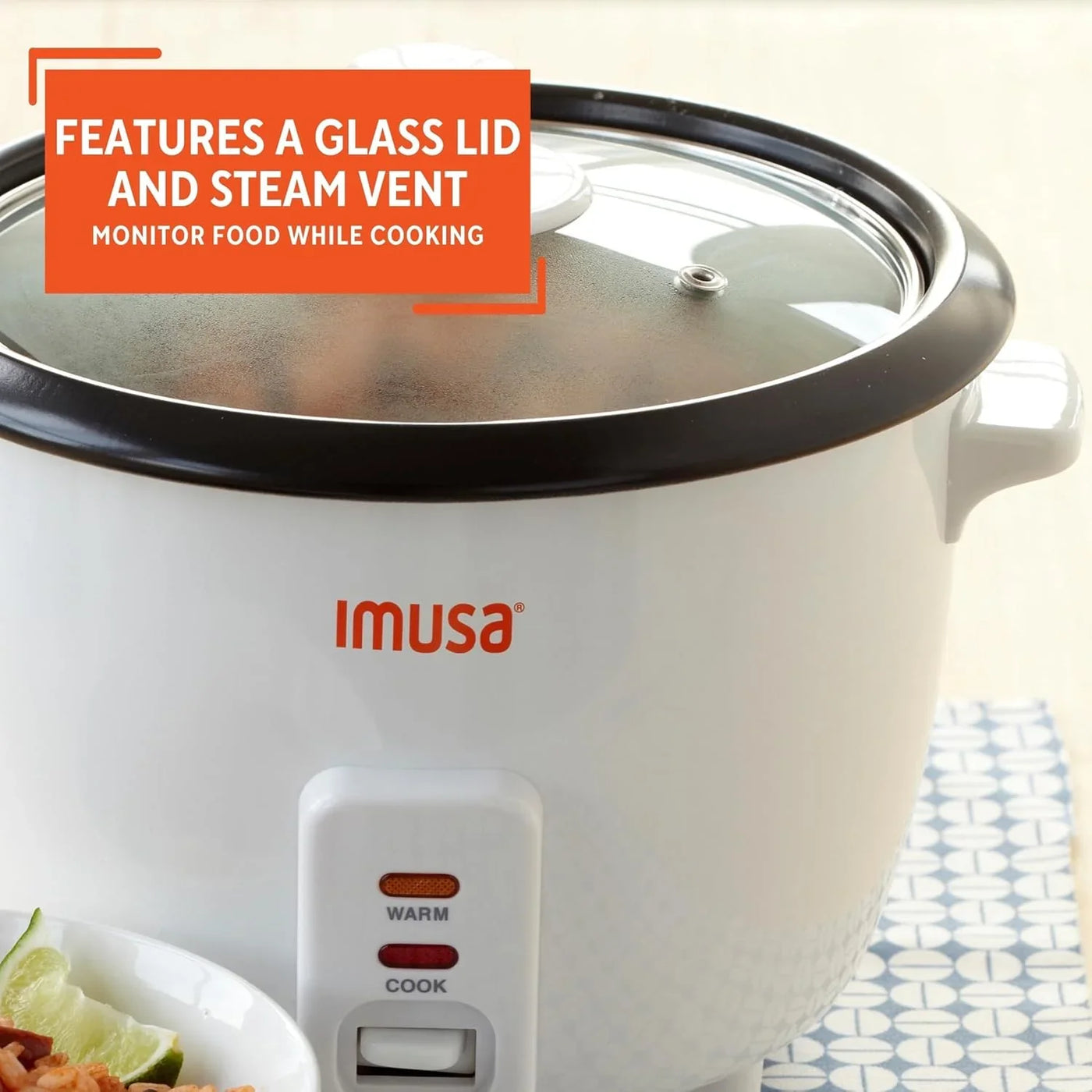USA GAU-00012 Electric Nonstick Rice Cooker 5-Cup (Uncooked) 10-Cup (Cooked), White