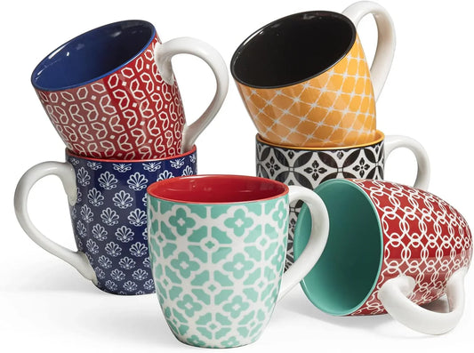 Coffee Mugs Set of 6, 16 Oz Large Porcelain Mug, Ceramic Tea Cups with Handle for Men Women, Mug Gift Set, Housewarming Wedding Gift