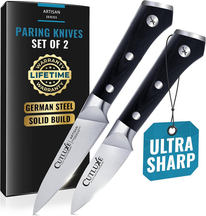 Paring Knife Set – 4" Fruit and 3" Peeling Knives – Small Knife with Razor Sharp Blade – High Carbon German Steel, Full Tang & Ergonomic Handle Design – Artisan Series