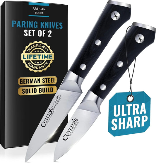 Paring Knife Set – 4" Fruit and 3" Peeling Knives – Small Knife with Razor Sharp Blade – High Carbon German Steel, Full Tang & Ergonomic Handle Design – Artisan Series