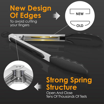 Premium Stainless Steel Locking Kitchen Tongs with Silicon Tips, Set of 2-9" and 12"