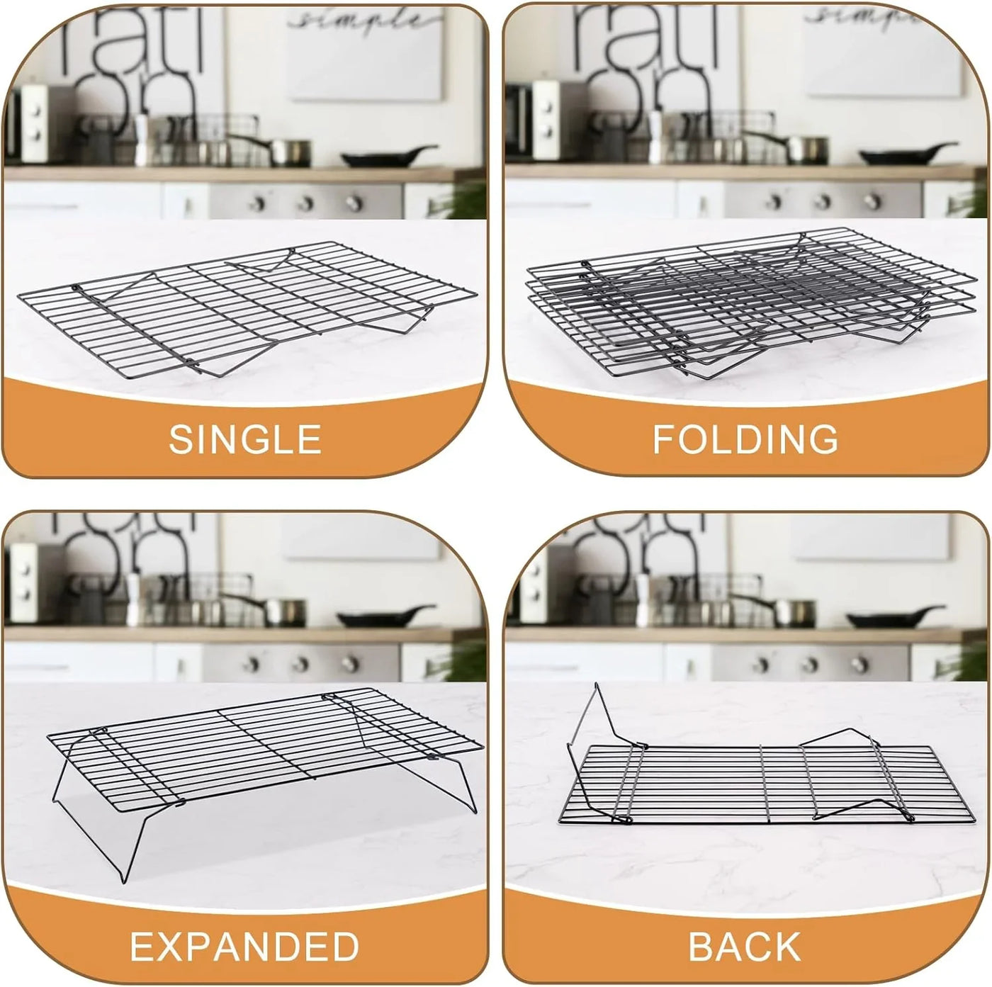 Cooling Rack for Baking 3 Tiers, 16" X 10" Cookie Cooling Wire Rack Stackable Collapsible Nonstick, Stainless Steel Baking Cooking Cooling Racks with Optimum Air Flow, Black