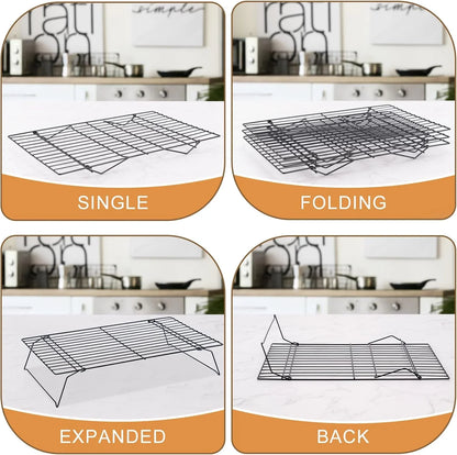 Cooling Rack for Baking 3 Tiers, 16" X 10" Cookie Cooling Wire Rack Stackable Collapsible Nonstick, Stainless Steel Baking Cooking Cooling Racks with Optimum Air Flow, Black