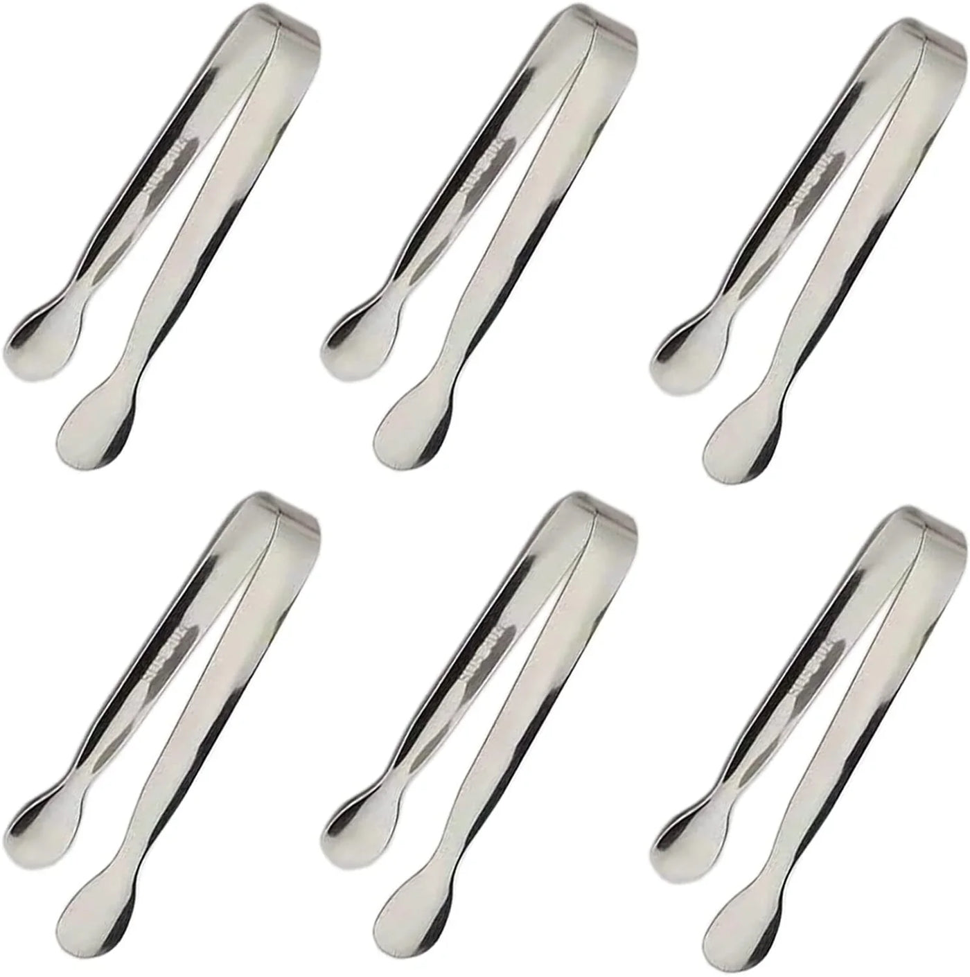 6PCS Ice Tongs Mini Sugar Tongs 4.25Inch Stainless Steel Kitchen Utensils Set,Small Serving Tong and Tiny Kitchen Tong for Appetizers,Tea Party, Coffee Bar, Desserts by  (Silver)