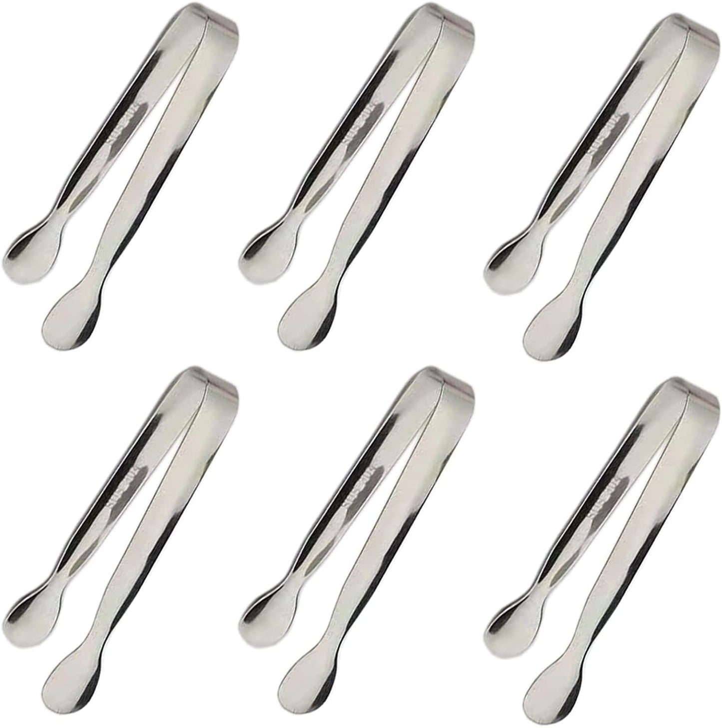 6PCS Ice Tongs Mini Sugar Tongs 4.25Inch Stainless Steel Kitchen Utensils Set,Small Serving Tong and Tiny Kitchen Tong for Appetizers,Tea Party, Coffee Bar, Desserts by  (Silver)