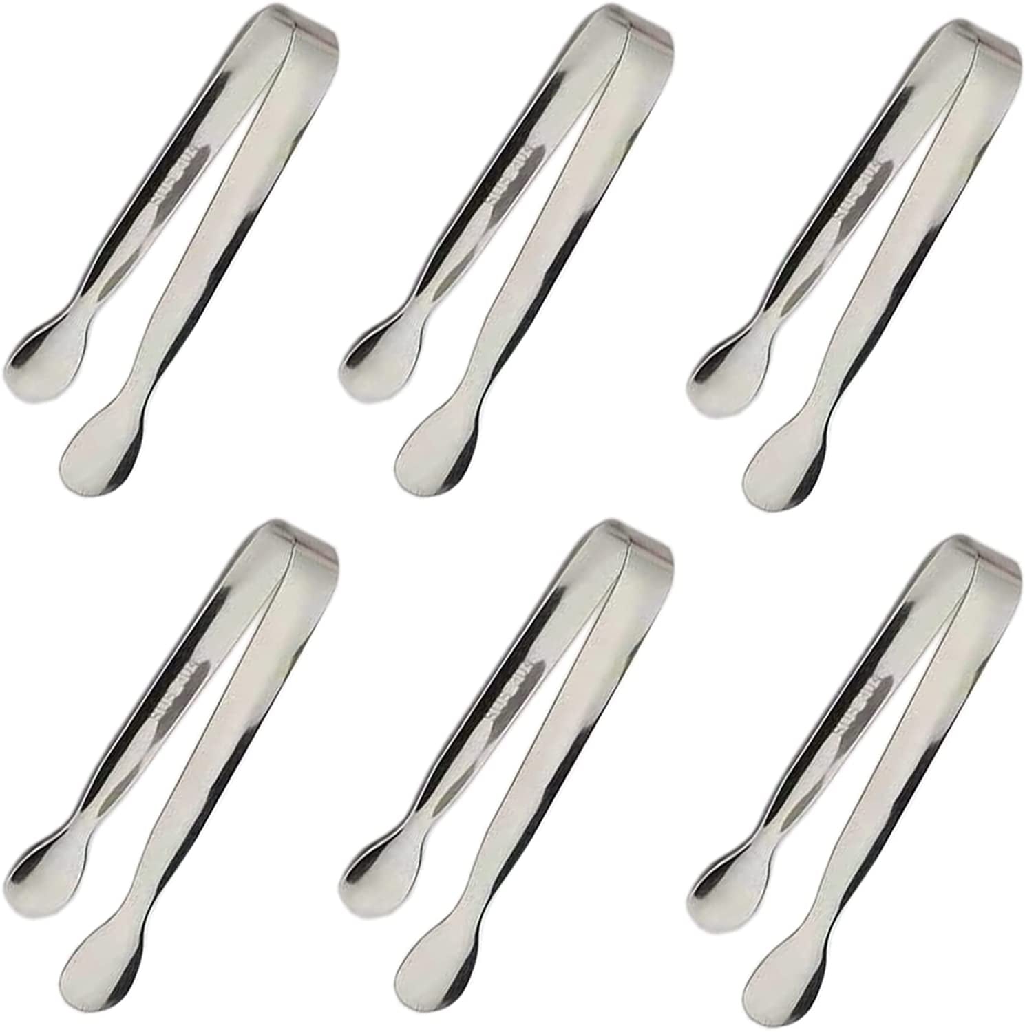6PCS Ice Tongs Mini Sugar Tongs 4.25Inch Stainless Steel Kitchen Utensils Set,Small Serving Tong and Tiny Kitchen Tong for Appetizers,Tea Party, Coffee Bar, Desserts by  (Silver)