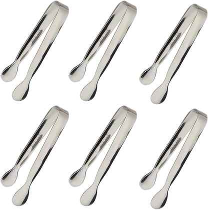 6PCS Ice Tongs Mini Sugar Tongs 4.25Inch Stainless Steel Kitchen Utensils Set,Small Serving Tong and Tiny Kitchen Tong for Appetizers,Tea Party, Coffee Bar, Desserts by  (Silver)