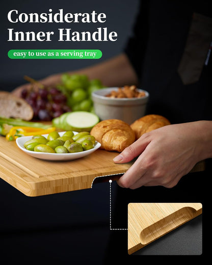 Bamboo Cutting Board - Multi-Sizes Wooden Cutting Boards for Kitchen, Convenient Kitchen Essentials with Deep Juice Grooves， Cutting Board for Chopping & Serving, Large, Natural