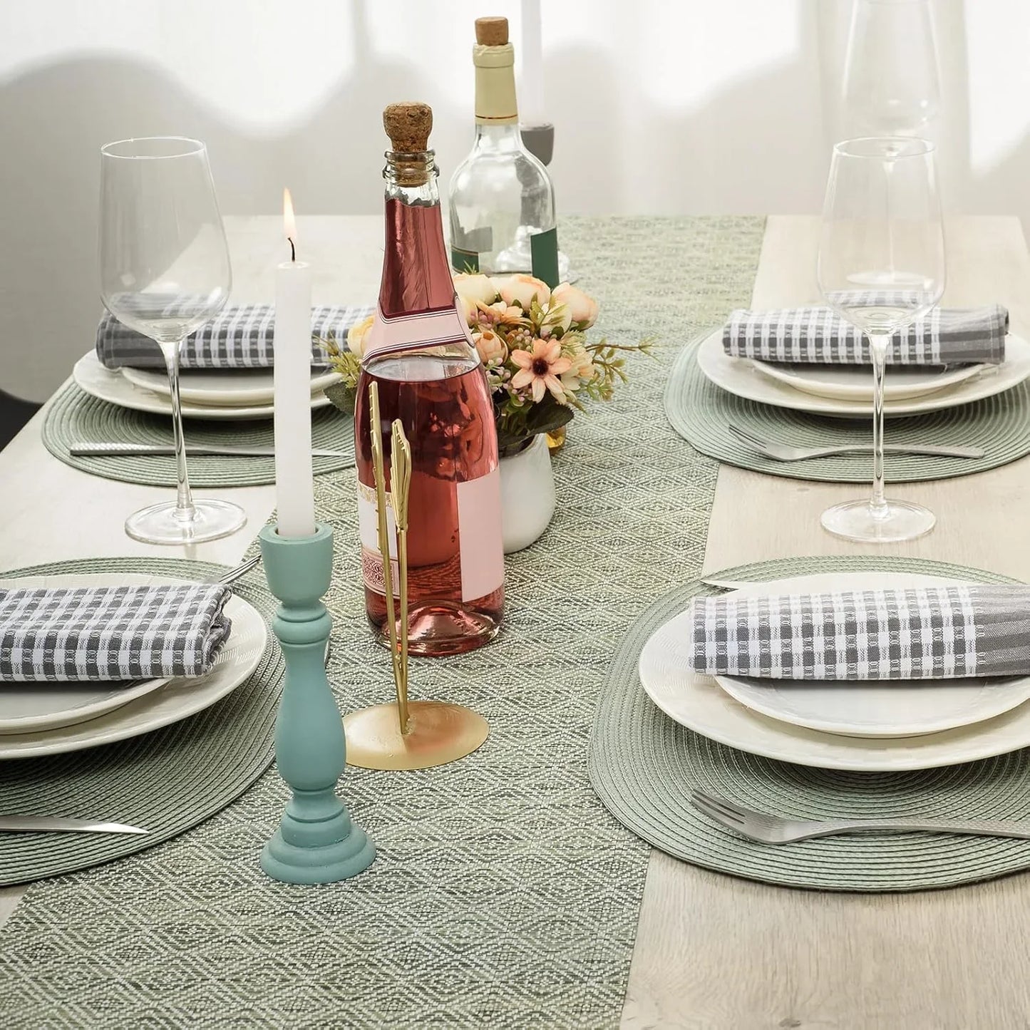 Placemats Set of 6 for Dining Table Washable Woven Non-Slip 18X12 Inches Placemat Heat-Resistant Durable Table Mats for Dining Table Easy to Clean (Sage Green, 6)