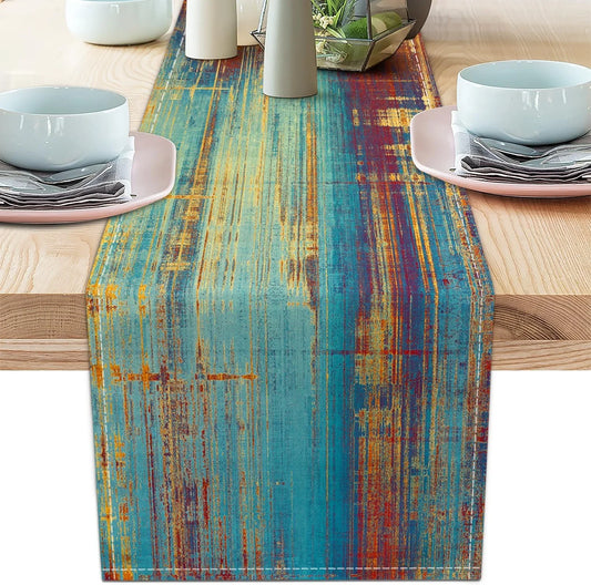 Small Table Runner Vintage Abstract Blue and Orange Table Runner Messy Rust Painting Farmhouse Coffee Table Runners for Kitchen Dining Table Home Decor 36"