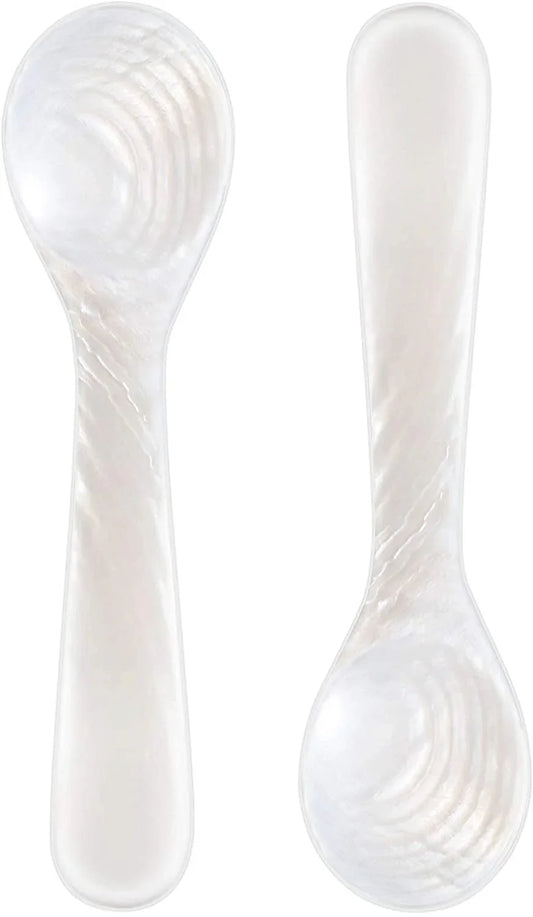 2 Pieces Set of Caviar Spoons Mother of Pearl Spoons with Handcraft round Handle for Caviar, Egg, Ice Cream, Coffee, Kitchen, Restaurant for Serving Caviars (9Cm/3.54 Inch)