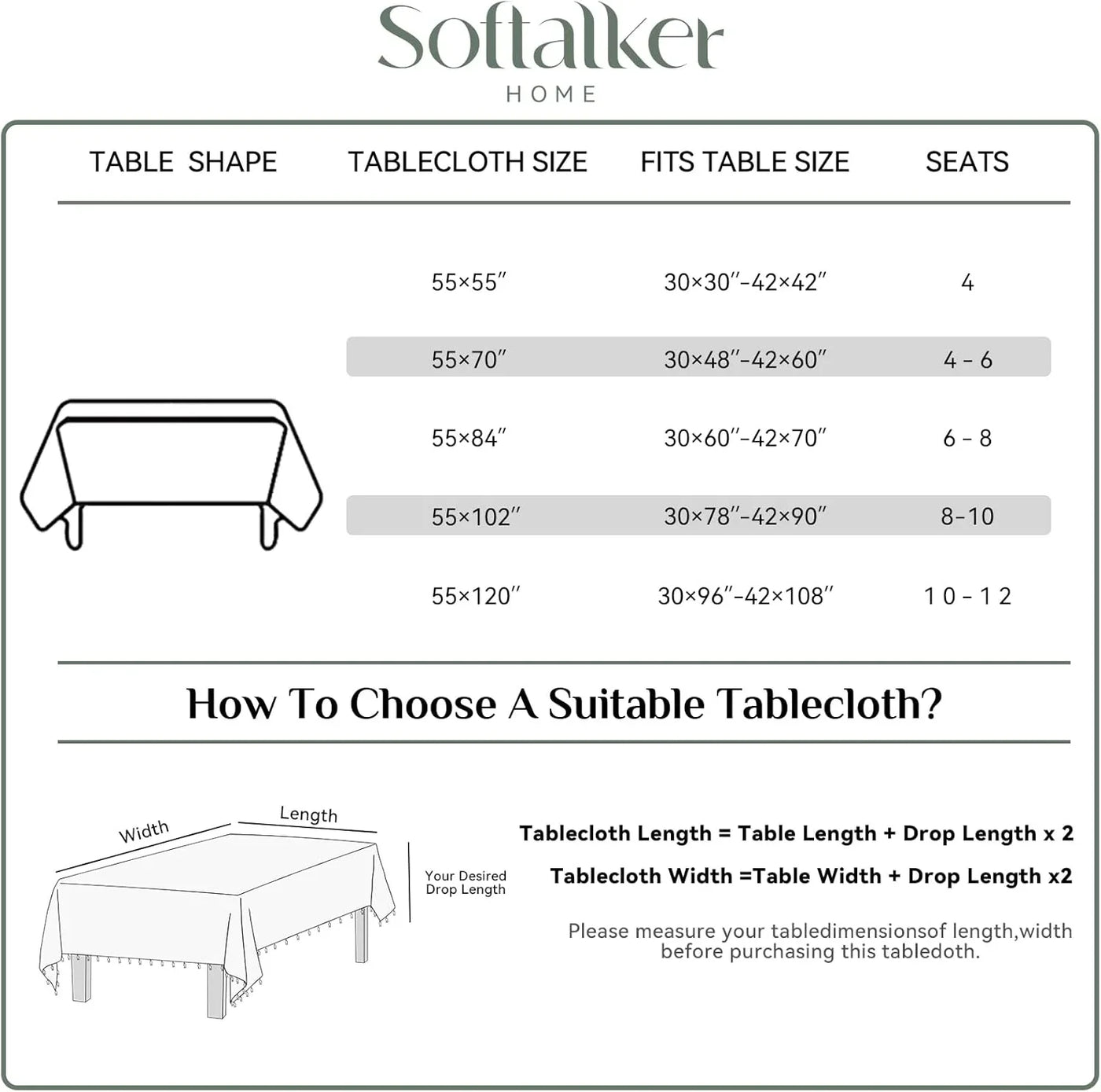 Outdoor Tablecloth Rectangle, Waterproof Linen Cotton Farmhouse Table Cloths with Tassel, Heavy Weight Wrinkle Free Boho Table Cover for Picnic Camping Dining - 55 X 70 Inch, Grey Plaid