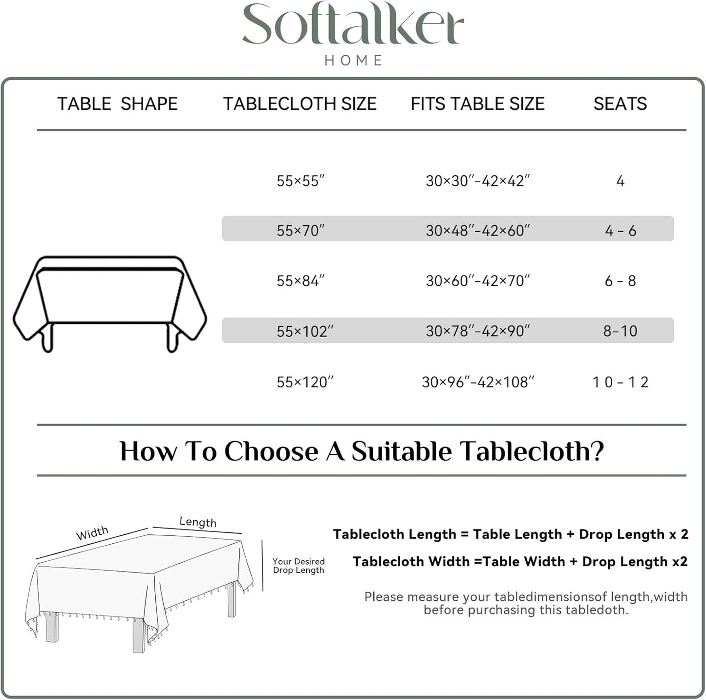 Outdoor Tablecloth Rectangle, Waterproof Linen Cotton Farmhouse Table Cloths with Tassel, Heavy Weight Wrinkle Free Boho Table Cover for Picnic Camping Dining - 55 X 70 Inch, Grey Plaid