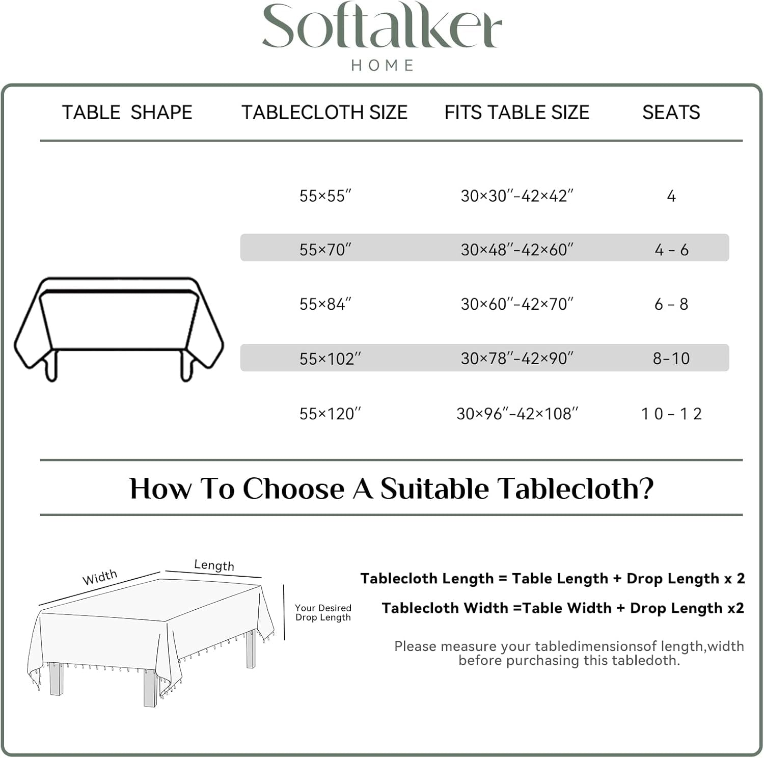 Outdoor Tablecloth Rectangle, Waterproof Linen Cotton Farmhouse Table Cloths with Tassel, Heavy Weight Wrinkle Free Boho Table Cover for Picnic Camping Dining - 55 X 70 Inch, Grey Plaid
