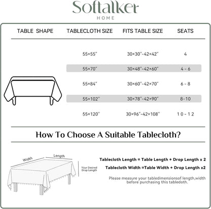 Outdoor Tablecloth Rectangle, Waterproof Linen Cotton Farmhouse Table Cloths with Tassel, Heavy Weight Wrinkle Free Boho Table Cover for Picnic Camping Dining - 55 X 70 Inch, Grey Plaid