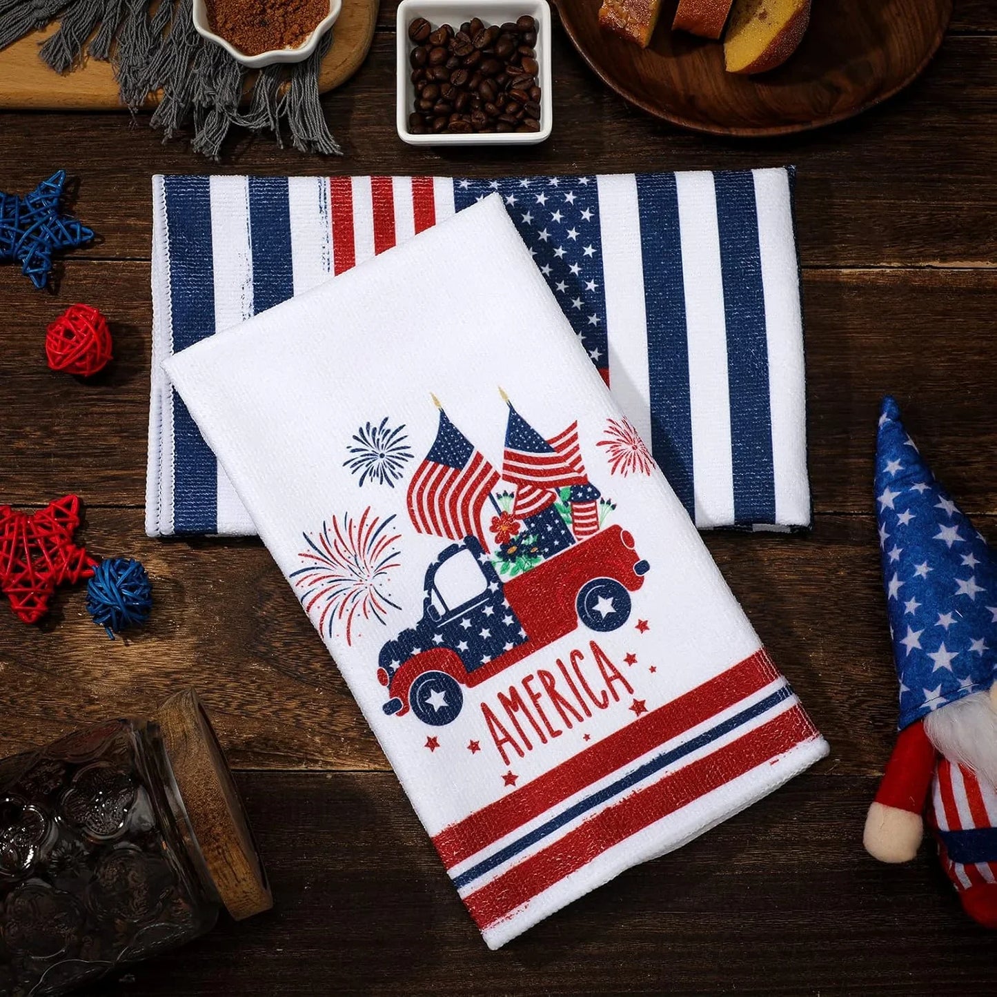 4 Pcs 4Th of July Patriotic Kitchen Towels American Flag Stars Dish Towels Independence Day Hand Towel Red White Blue 250Th Anniversary for Kitchen Housewarming Gifts Memorial Day Home, 15.7" X 23.6"
