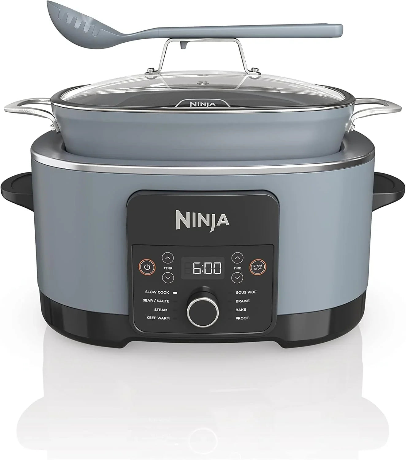 MC1001 Foodi Possiblecooker PRO 8.5 Quart Multi-Cooker, with 8-In-1 Slow Cooker, Dutch Oven, Steamer, Glass Lid Integrated Spoon, Nonstick, Oven Safe Pot to 500°F, Sea Salt Gray