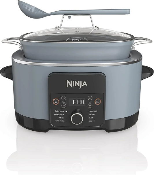 MC1001 Foodi Possiblecooker PRO 8.5 Quart Multi-Cooker, with 8-In-1 Slow Cooker, Dutch Oven, Steamer, Glass Lid Integrated Spoon, Nonstick, Oven Safe Pot to 500°F, Sea Salt Gray