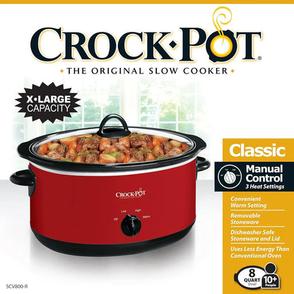 Express Crock Slow Cooker 8 Quart Red