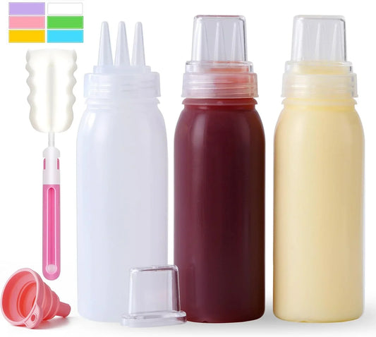 3 Hole Squeeze Bottles for Sauces Plastic Condiment Squeeze Bottles Ketchup Dispenser Salad Dressing Container Squirt Kitchen Squeeze Bottles for Oil BBQ Paint Pancake Art 3 Pcs 13Oz/380Ml