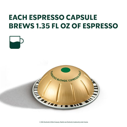 Starbucks by Nespresso Vertuo, Blonde Roast Espresso, 50-Count Espresso Pods, Brews, 1.35 Oz.