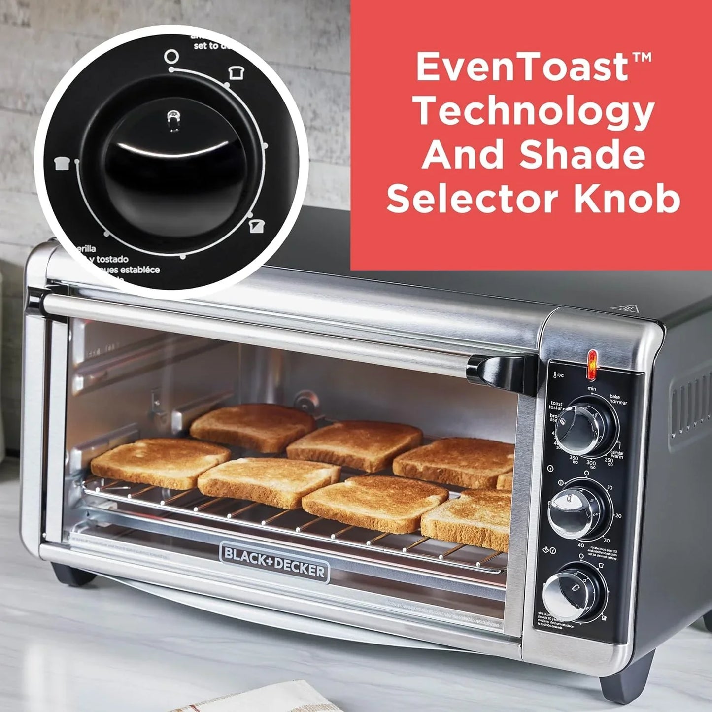 TO3250XSBD 8-Slice Extra Wide Convection Countertop Toaster Oven, Includes Bake Pan, Broil Rack & Toasting Rack, Stainless Steel/Black