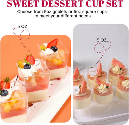 300 Pack Clear Plastic Dessert Cups(5 Oz),Disposable Parfait Cups for Pudding, Fruit and Ice Cream,Mini Shooter Cups with Spoons for Party,Appetizer Cups