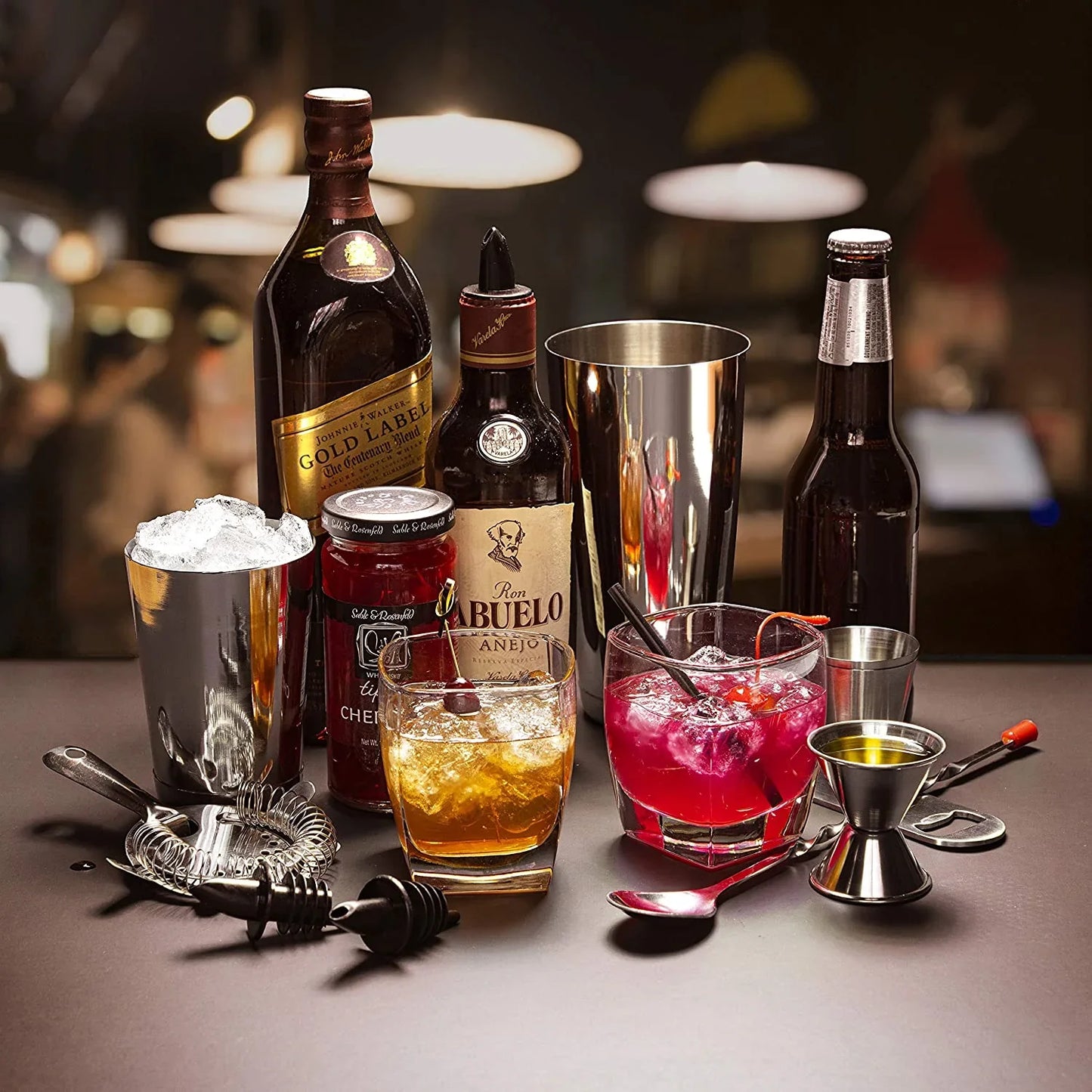 Bar Set Cocktail Shaker Set, Stainless Steel Mixology Bartender Kit, 16 Piece Cocktail Kit, Silver Cocktail Set, Bar Tools: 30Oz Martini Shaker, Muddler, Bar Kit Cocktail Book, Jigger and Pourers