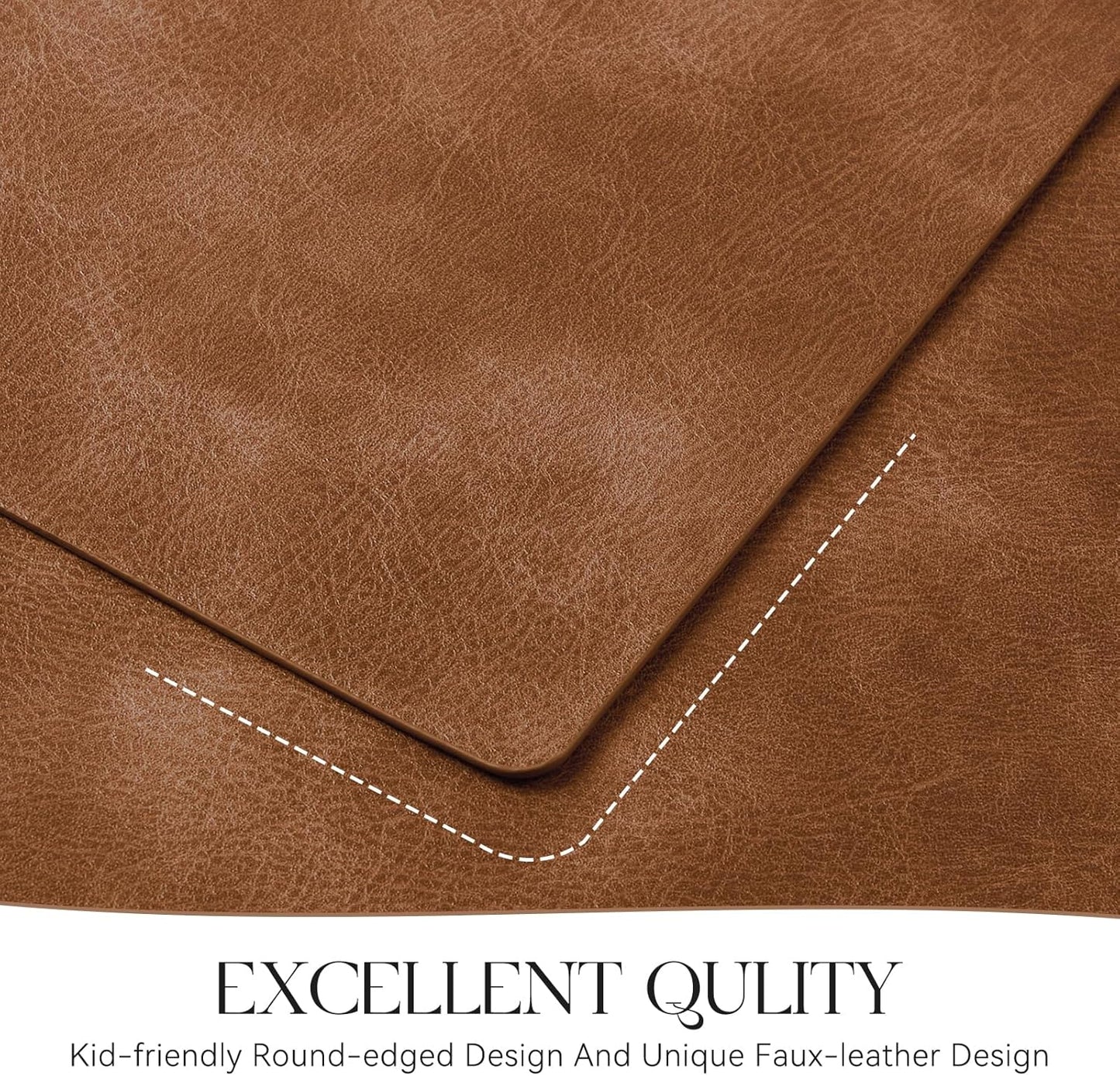 Vinyl Placemats Set of 6-12 X 17 Inch - Faux Leather 100% Waterproof Oil-Proof Wipeable PU Place Mats, Heat Resistant Reversible Table Mats for Kitchen, Dining, Outdoor (Reddish Brown)