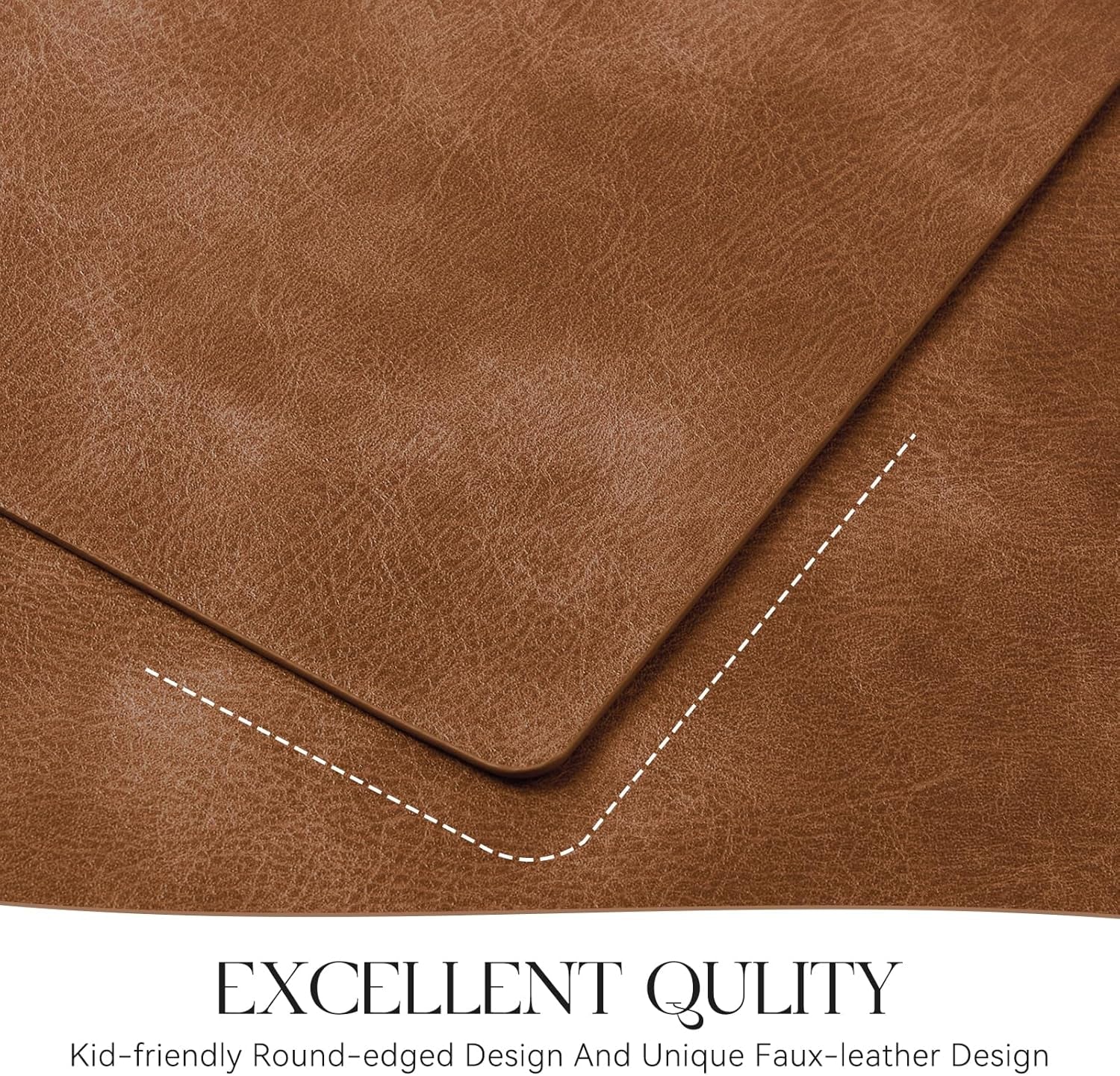 Vinyl Placemats Set of 6-12 X 17 Inch - Faux Leather 100% Waterproof Oil-Proof Wipeable PU Place Mats, Heat Resistant Reversible Table Mats for Kitchen, Dining, Outdoor (Reddish Brown)