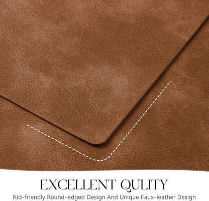 Vinyl Placemats Set of 6-12 X 17 Inch - Faux Leather 100% Waterproof Oil-Proof Wipeable PU Place Mats, Heat Resistant Reversible Table Mats for Kitchen, Dining, Outdoor (Reddish Brown)