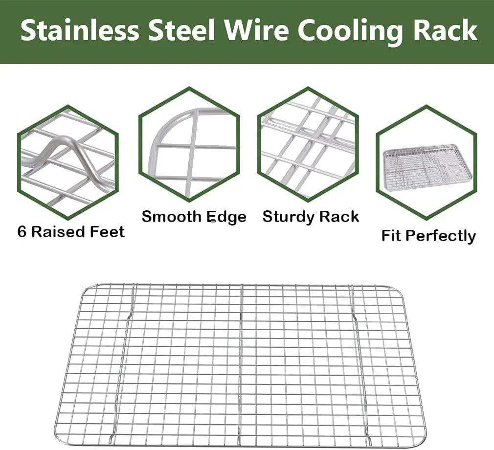 Baking Sheet with Rack Set (2 Pans + 2 Racks), Stainless Steel Cookie Sheet with Cooling Rack, Nonstick Baking Pan, Warp Resistant & Heavy Duty & Rust Free, Size 16 X 12 X 1 Inches