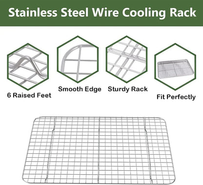 Baking Sheet with Rack Set (2 Pans + 2 Racks), Stainless Steel Cookie Sheet with Cooling Rack, Nonstick Baking Pan, Warp Resistant & Heavy Duty & Rust Free, Size 16 X 12 X 1 Inches