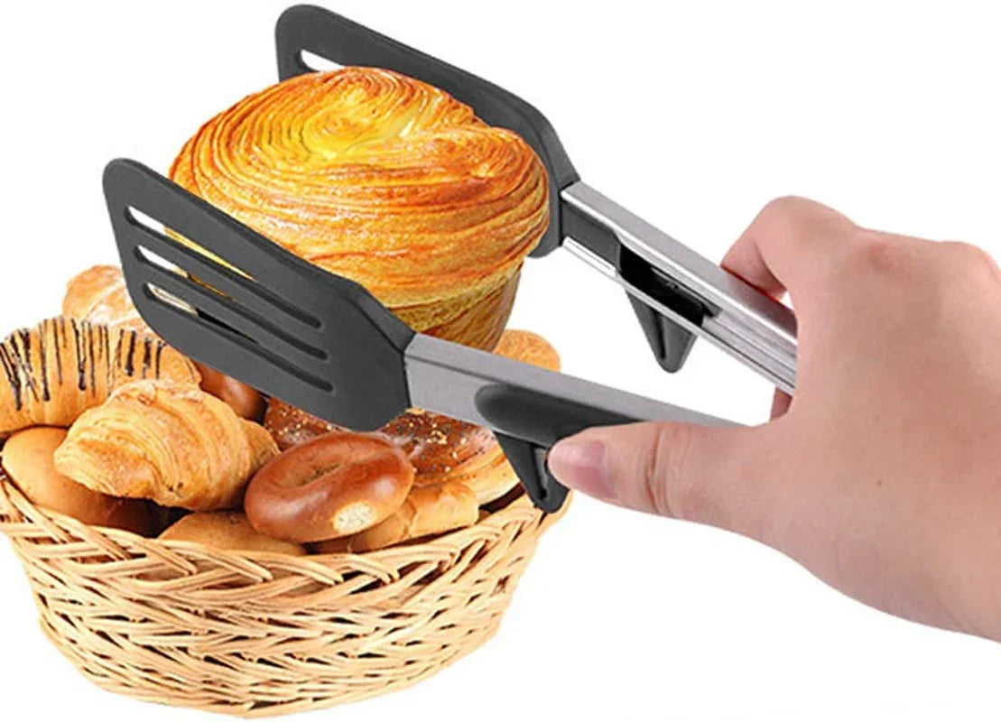 Kitchen Tongs 9 Inches and 12 Inches Fish Spatula Stainless Steel Locking with Silicone Tips Cooking Salad Buffet BBQ Serving Tongs Heat Resistant Meat Turner Spatula Tongs, Black