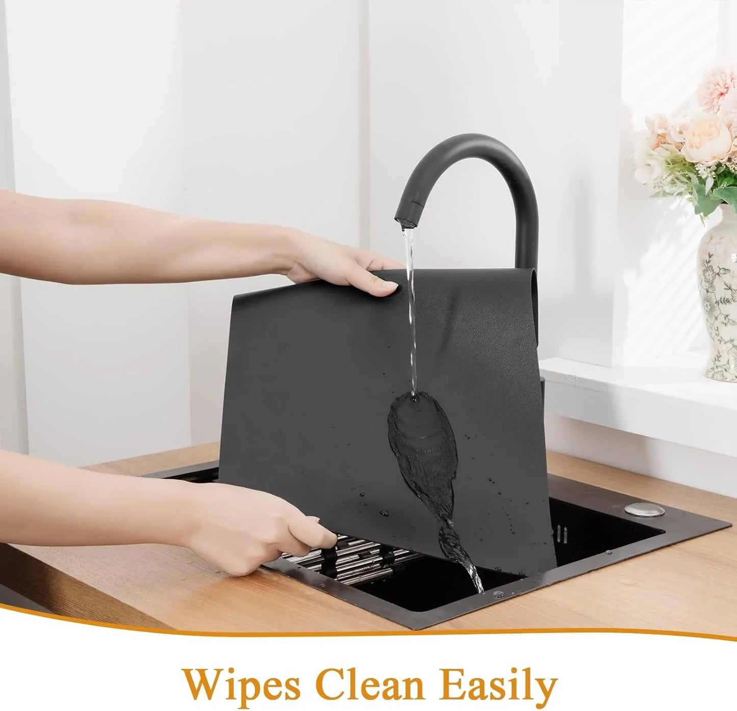 Placemats Set of 6 Faux Leather Waterproof Leakproof Wipeable PU Non-Slip Vinyl Place Mats Heat Resistant Table Mats for Kitchen Dining Table Indoor Outdoor, Black