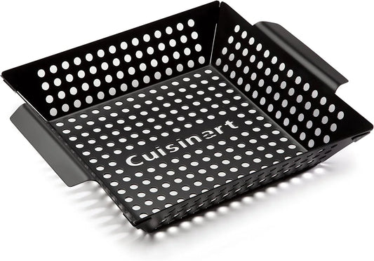 11" X 11" Non-Stick Grill Wok, Perforated BBQ Grill Basket for Grilling Veggies, Meat & Stir-Fry, Outdoor Grilling Basket for Charcoal and Gas Grills
