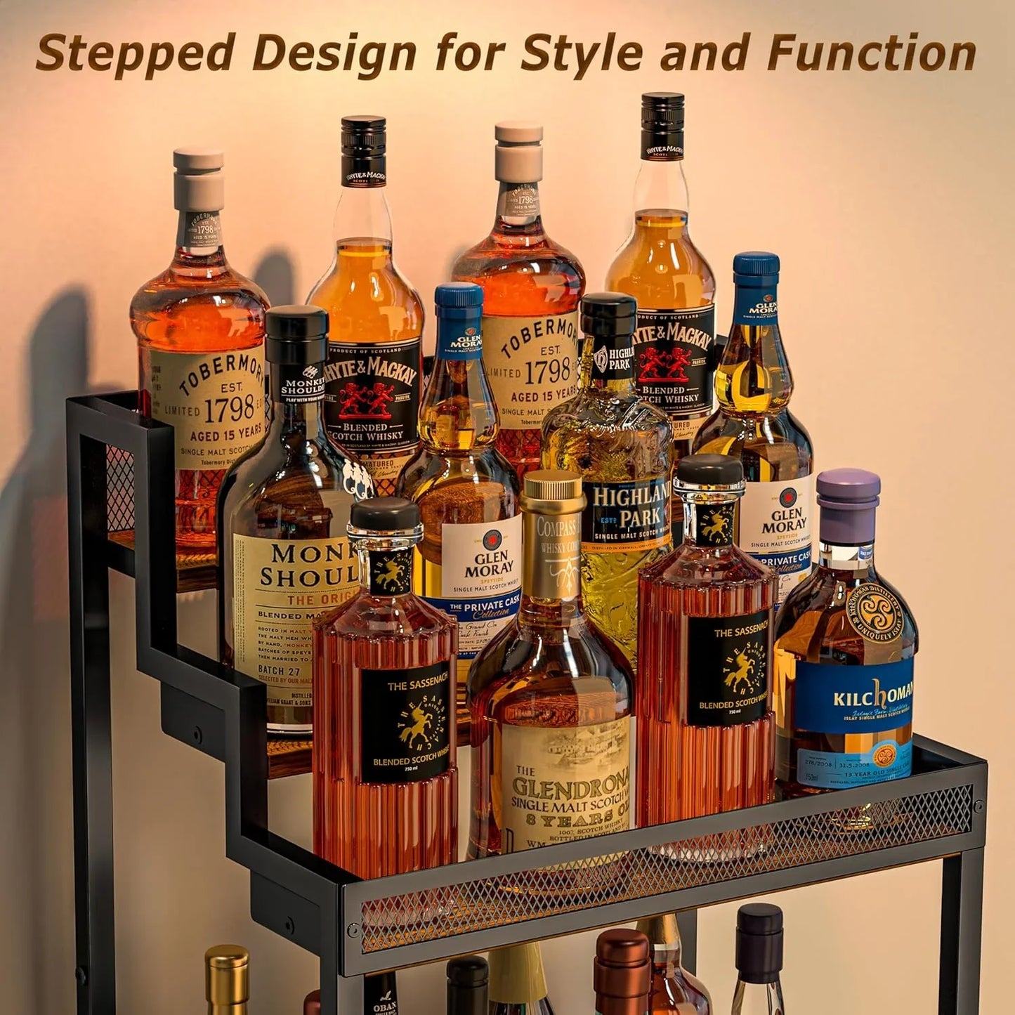 Trapezoidal Liquor Cabinet Bar for Home, Stepped Wine Rack Freestanding Floor, Corner Syrup & Whiskey Stand, Large-Capacity Alcohol Bottle Storage Display Shelf Living Room, Patent Pending