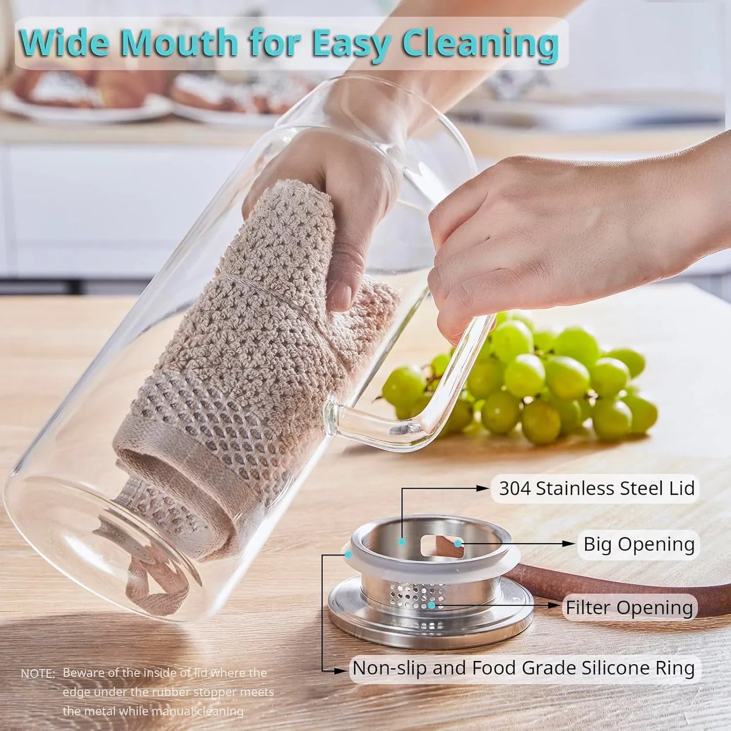 2 Liter 68 Oz Glass Pitcher with Lid and Handle, Glass Carafe for Hot/Cold Water, Large Iced Tea Pitcher for Coffee, Juice and Homemade Beverage
