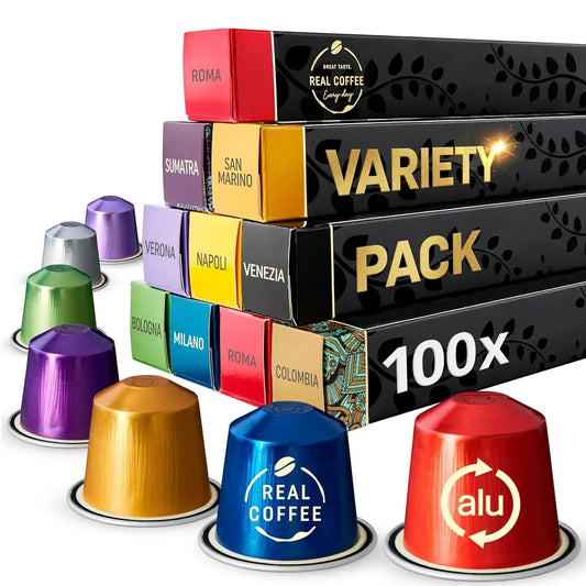 Colorful coffee capsules and variety pack boxes for everyday brewing