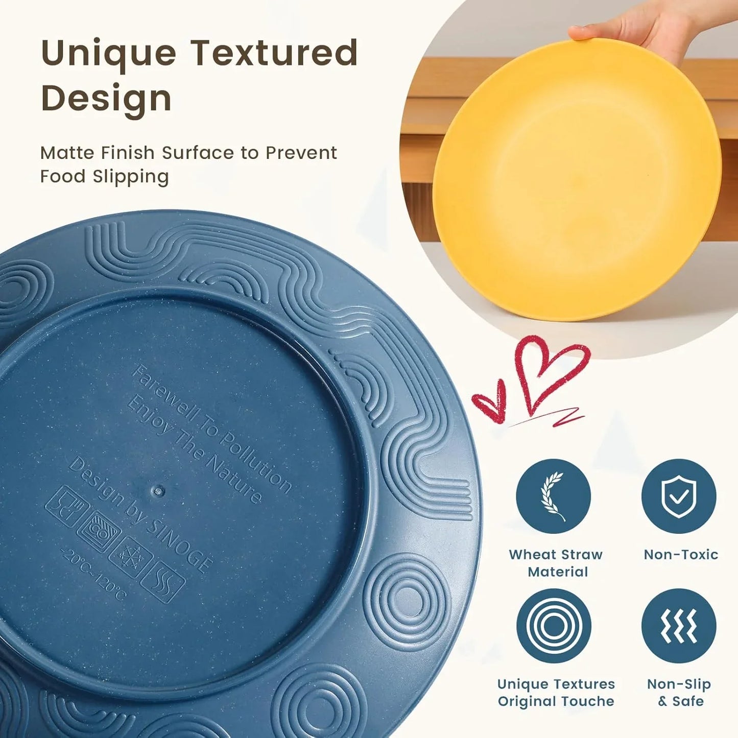 40-Piece Premium Wheat Straw Dinnerware Sets, Service for 8, Unbreakable Plates and Bowls Set - Cups Sets, Dinner Plates, Bowls for Kitchen,Dishwasher and Microwave Safe Dishes Set - Multi