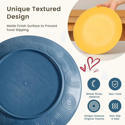 40-Piece Premium Wheat Straw Dinnerware Sets, Service for 8, Unbreakable Plates and Bowls Set - Cups Sets, Dinner Plates, Bowls for Kitchen,Dishwasher and Microwave Safe Dishes Set - Multi