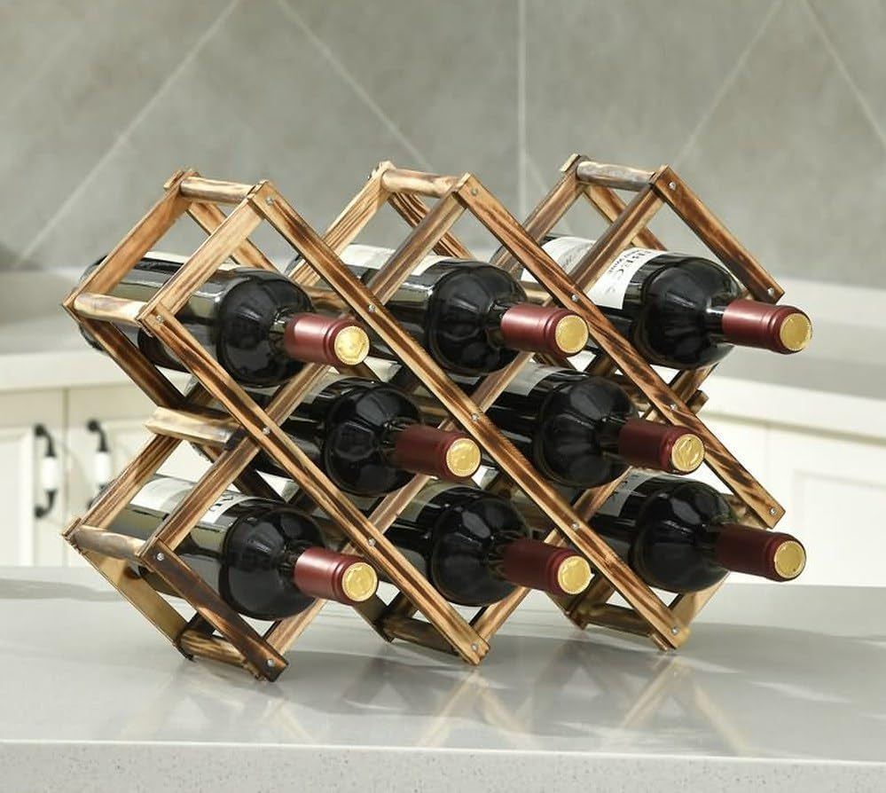 Freestanding Stackable Wine Rack Organizer for Countertop and Cabinets with Foldable Design and Scratch-Resistant Protector