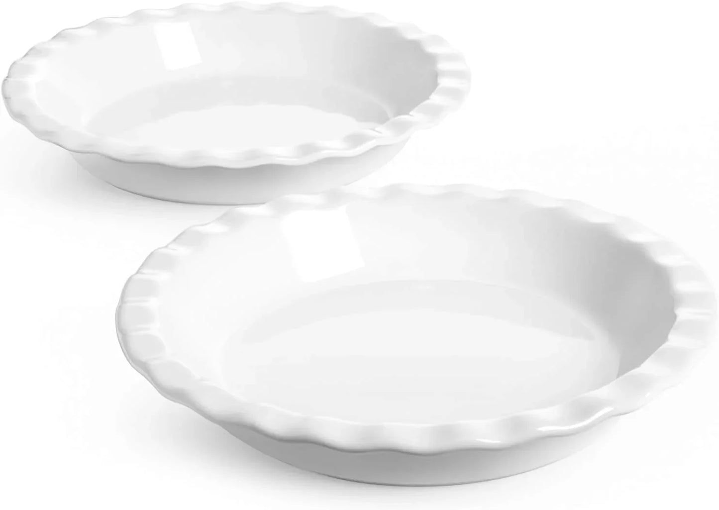 Ceramic Pie Pans for Baking, 9 Inches Pie Plate for Apple Pie, round Baking Dish, 36 Ounce Fluted Dish Pie Pan, Set of 2, White